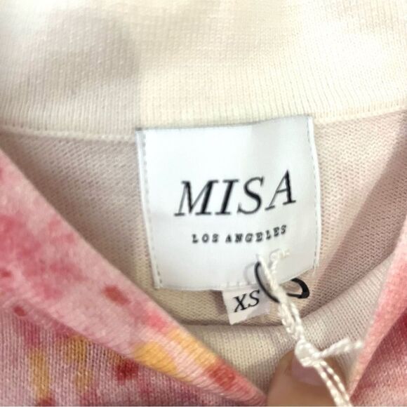 MISA Silk Blend Kali Long Sleeve Puff Shoulder Crewneck Sweater in Pink XS NWT - Picture 6 of 11